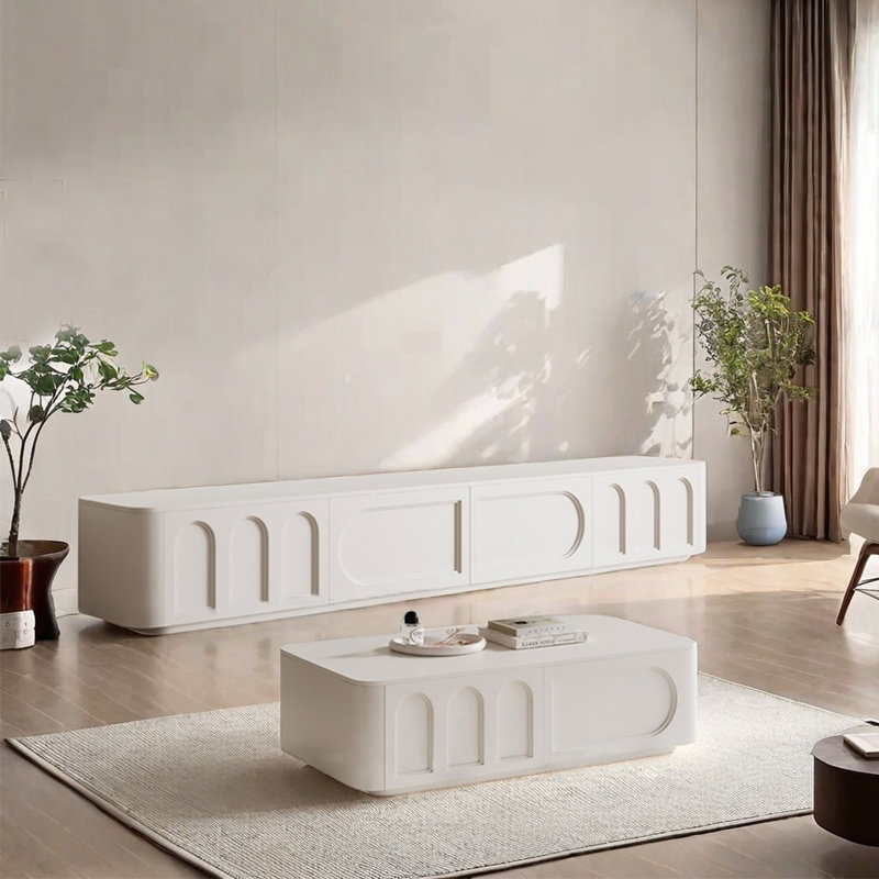 Meuble télé et table basse avec fond fermé, Blanc / Blanc, H 13,78 po x l 78,74 po x P 15,75 po