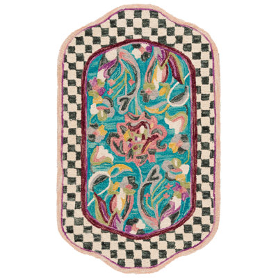 Bowe 364 Hand Tufted Wool/Cotton Floral Rug in Turquoise/Pink