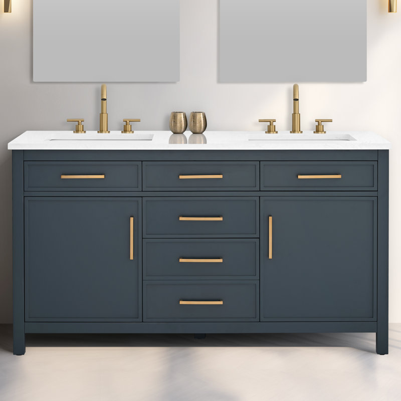 Wenniah 60" Double Vanity, Vintage Blue/Brushed Bronze