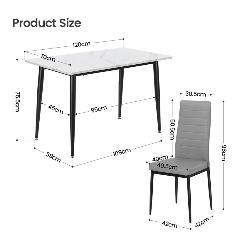 Dining Set, White / Black, Grey