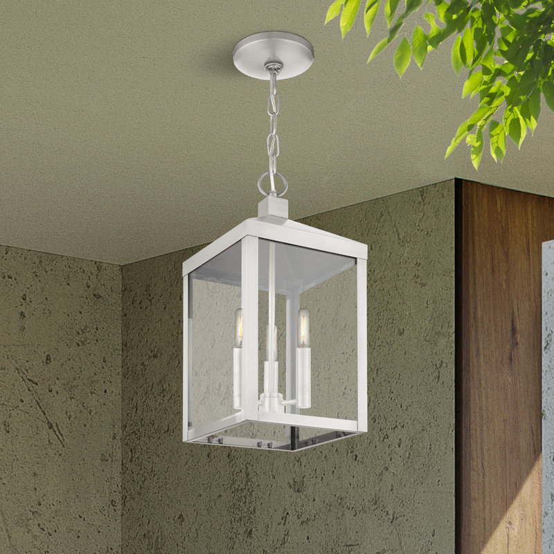 Lanterne suspendue d'extérieur à 3 lumières Inniss, Nickel brossé, H 18,5 po x l 8,25 po x P 8,25 po