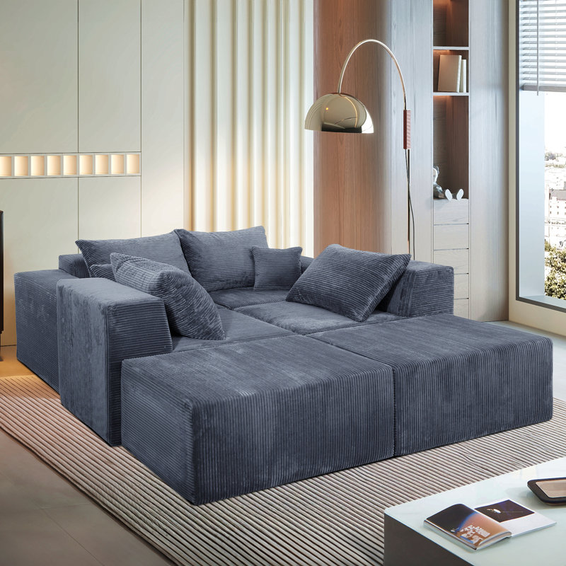 Canapé modulaire en velours côtelé Clementino, Velours côtelé gris