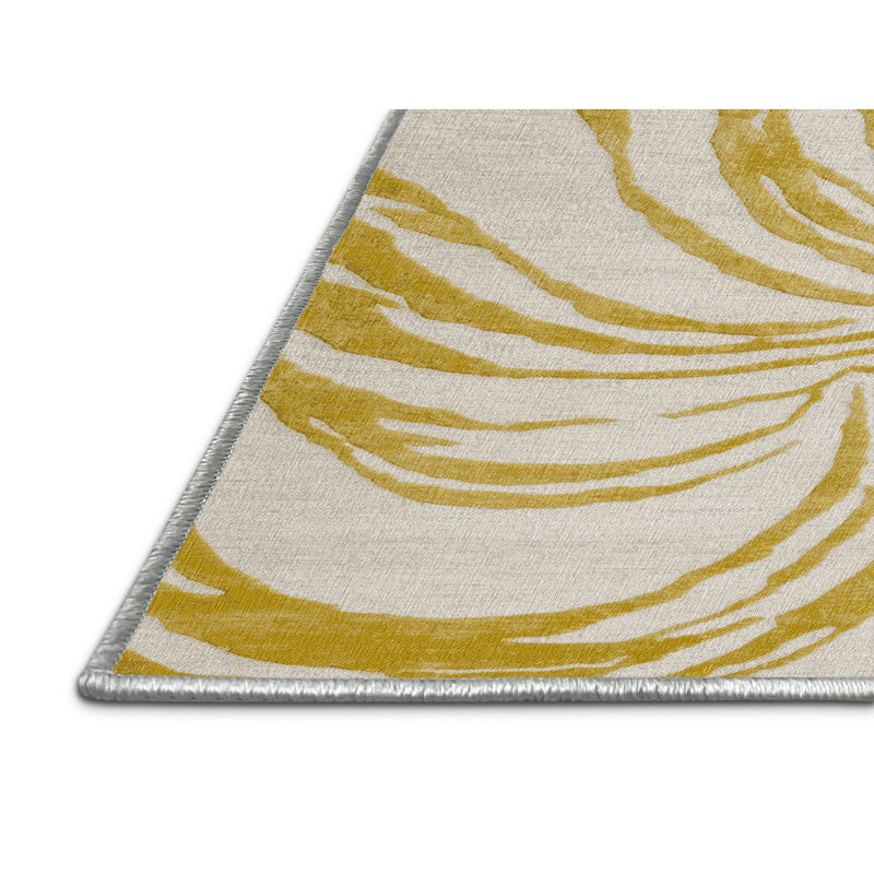 Machine Washable Abstract Beige Area Rug, Round 4'