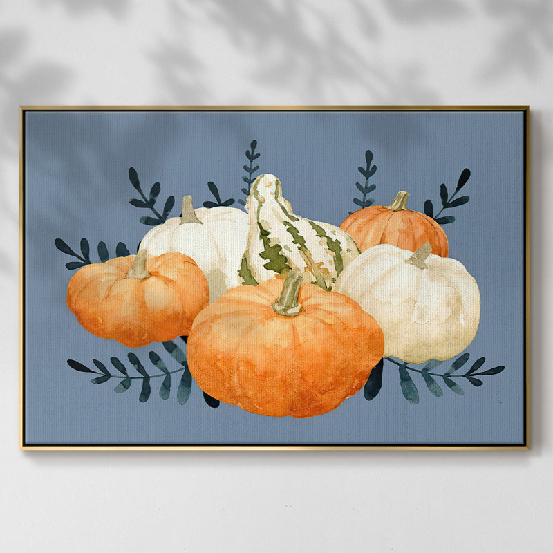 Autumn Orange & Blues II, reproduction d'art sur toile, Encadrement doré, H 17 po x l 25 po x P 2 po