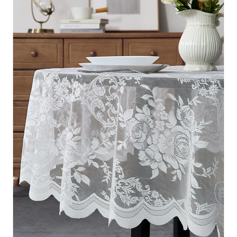 Dalainee Floral Oval Lace Tablecloth for Wedding or Special Occasions, Ivory, 104" x 60"