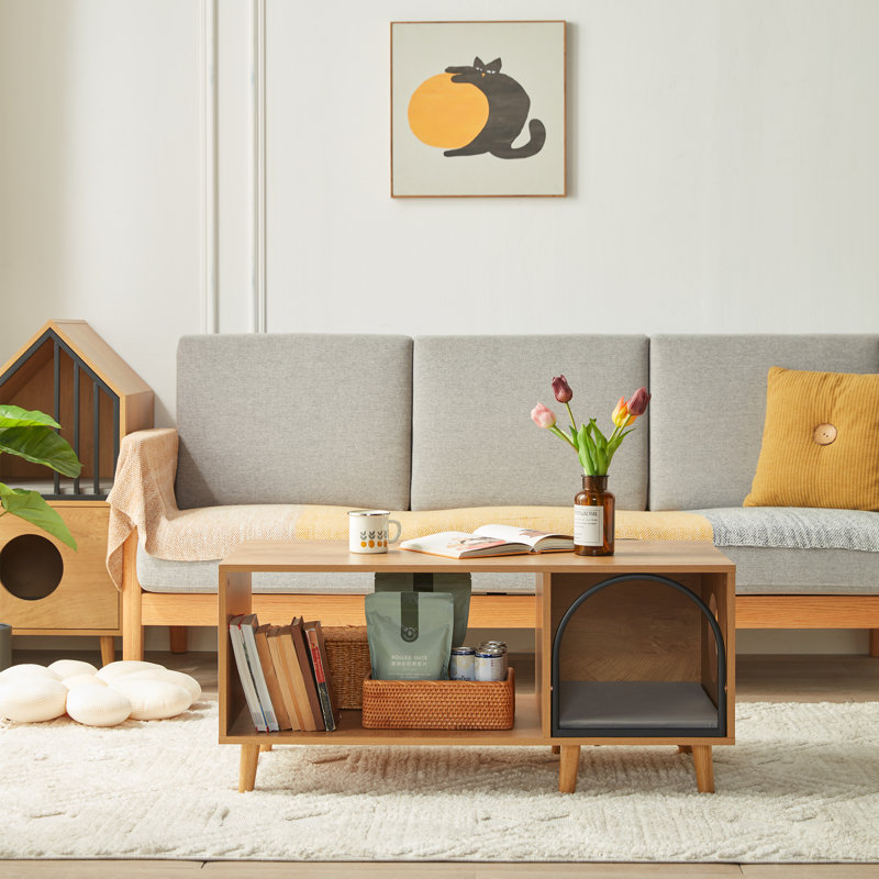6 Legs Coffee Table With Cat Resting Place, Brown
