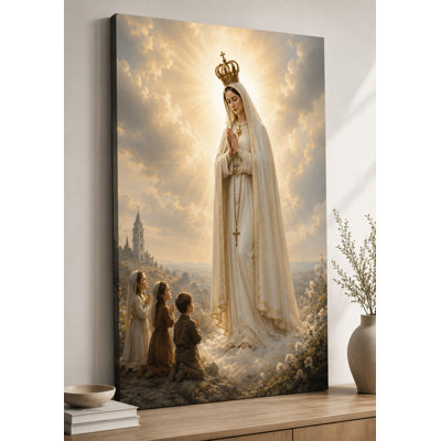 Large Fatima Blessed Mother Wall Art Canvas Print 24x36 Inch Heavenly Prayer Vision Decor for Bedroom Living Room Religious Home Decor - Ready to hang