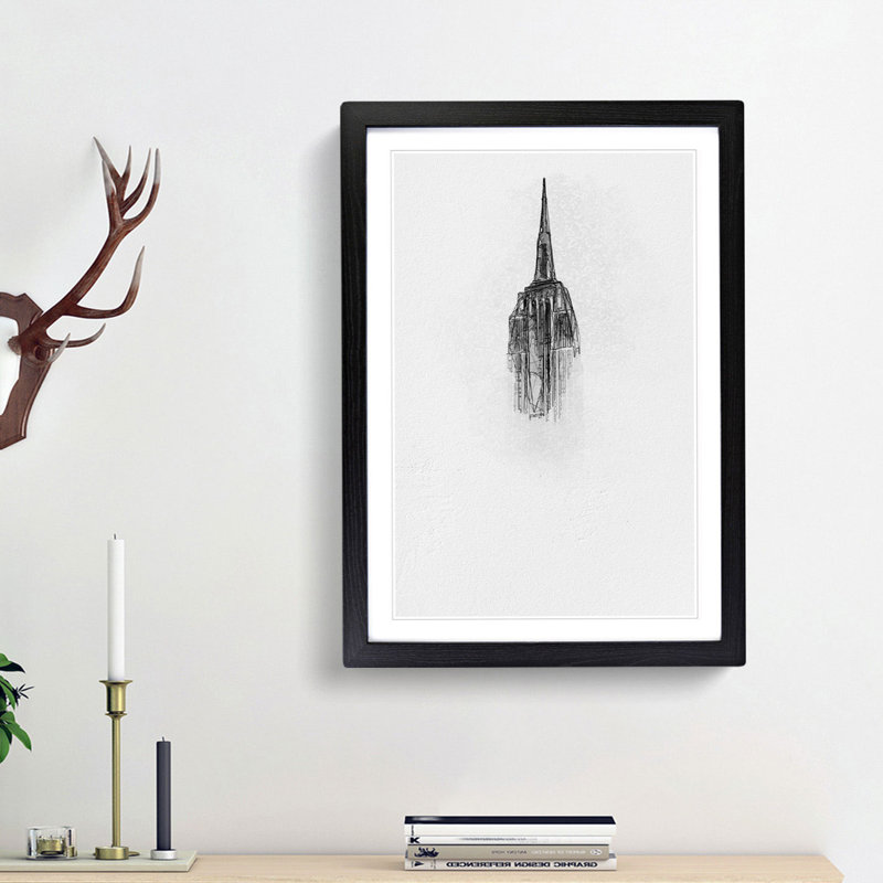 The Empire State Building Abstract Art - Picture Frame Graphic Art Print, 65cm H x 48cm W x 2cm D, Black Framed