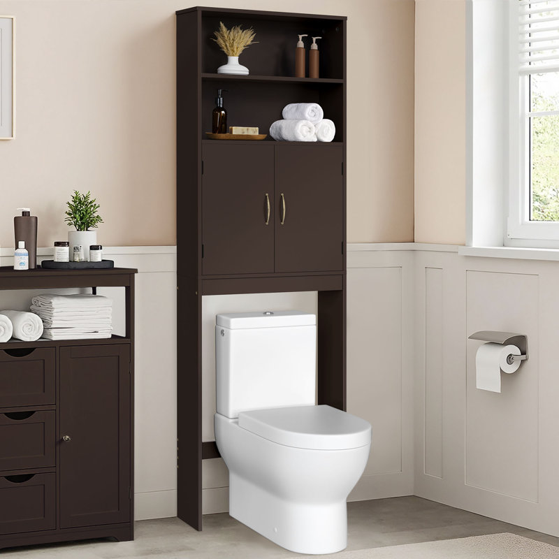 Keedyn 77" H Freestanding Over-the-Toilet Storage Rack and Cabinet, Espresso