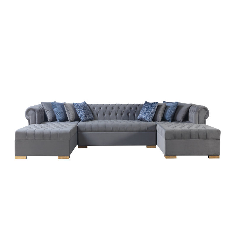 Canapé modulaire en velours gris Lorena, Velours gris