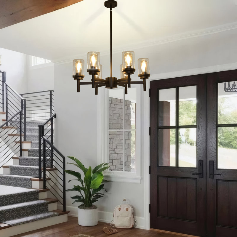 Modern Black Chandeliers, 6 Light Dining Room Light Fixtures Over Table, Farmhouse Glass Chandelier For Kitchen, Dining Room, Foyer, Entryway