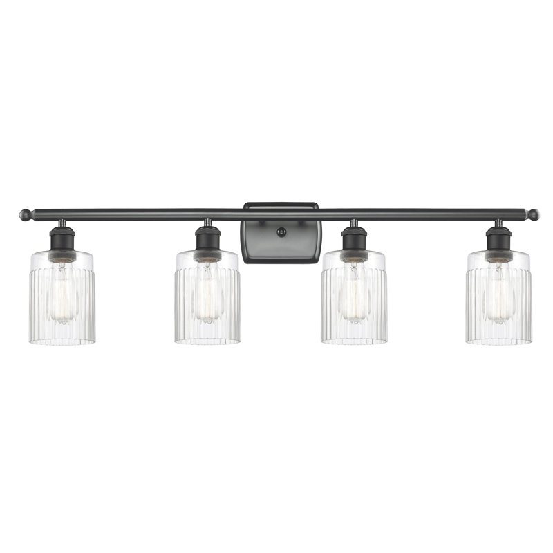 Éclairage pour salle de bain 4 lumières Caplinger, Ampoule DEL 6 watts Vinage, Transparent, Noir mat