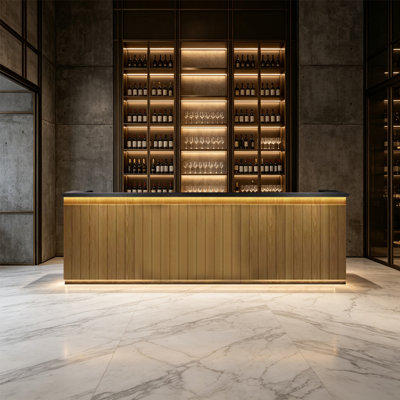 Freestanding Bar Cabinet with Wine Bottle Storage, Stemware Rack, Lockable Drawers and Retro Design