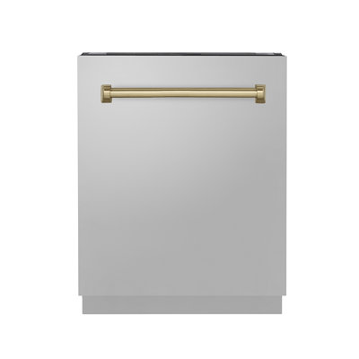 ZLINE Autograph Edition 24 po. Tallac Series 3e unité de lave-vaisselle encastrable à cuve haute en acier inoxydable avec poignée bronze champagne, 51dBa (DWVZ-304-24-CB)