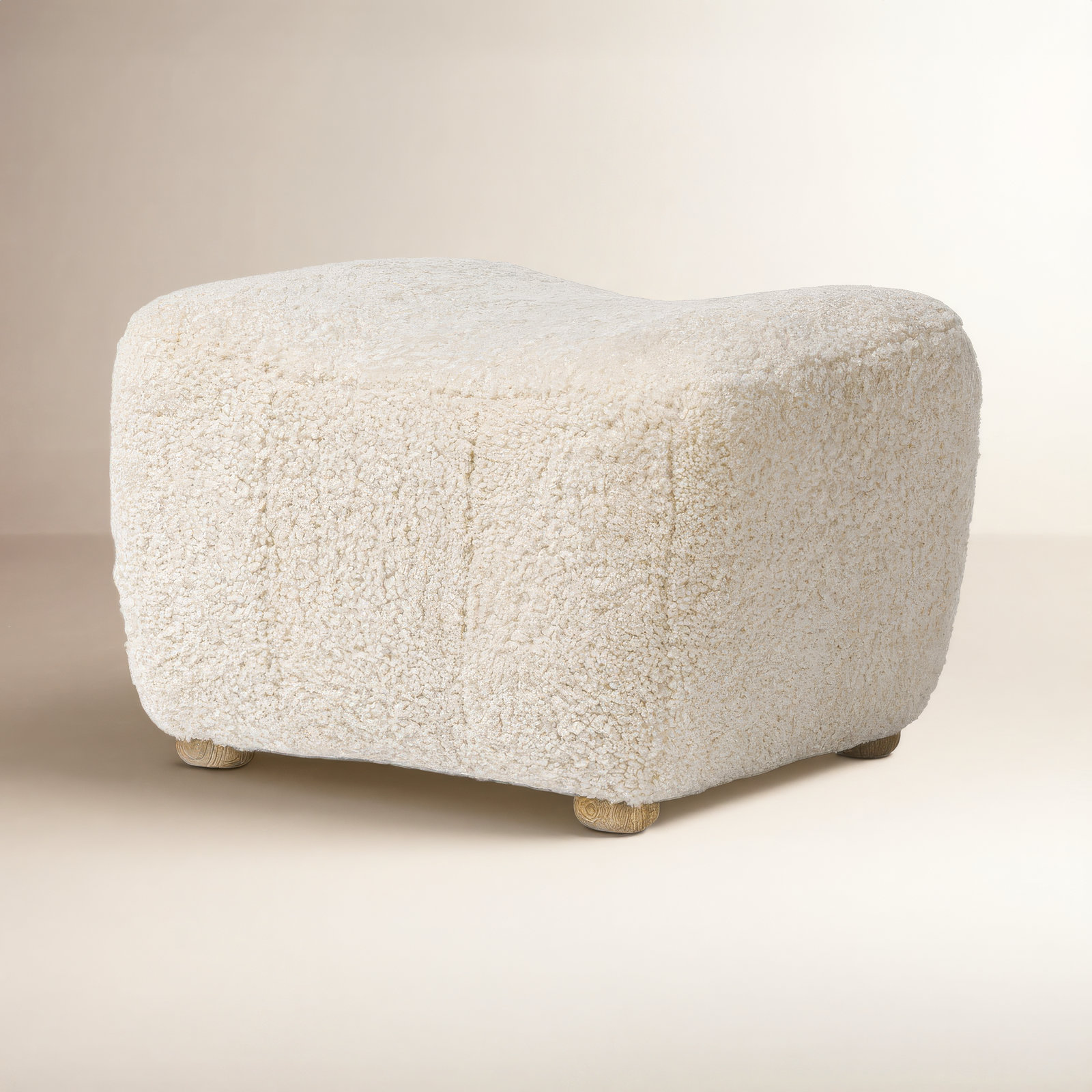 Oslo Ottoman, Beige Shearling, Worn Oak