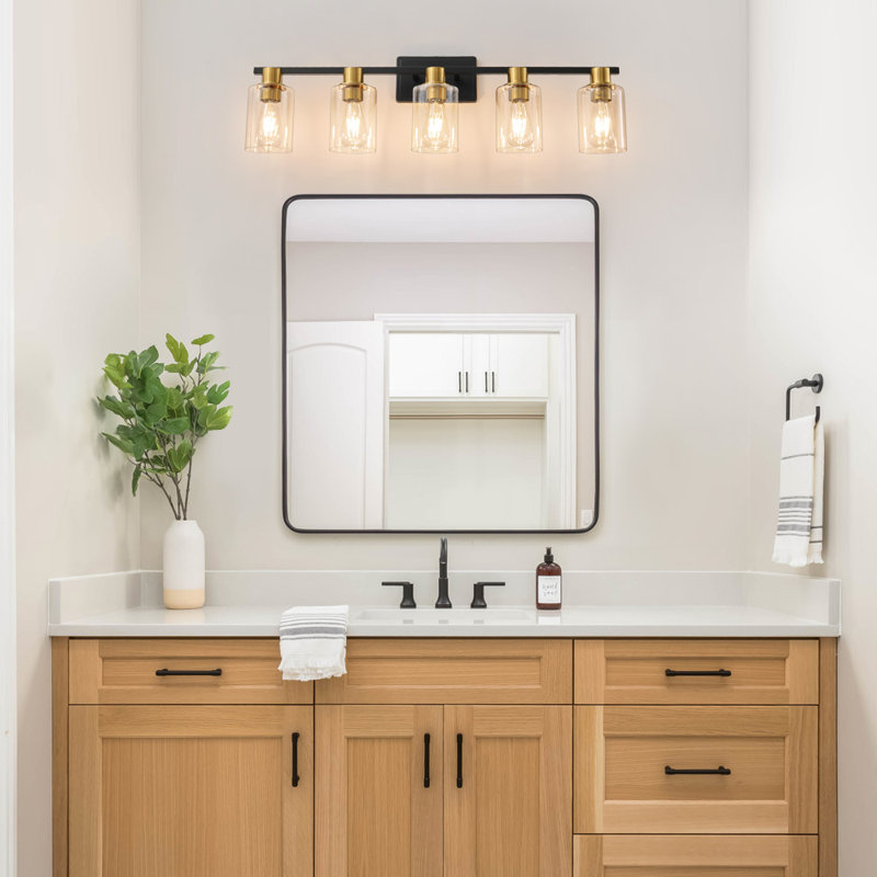 Middlewich 5 - Light Dimmable Vanity Light Mirror Headlights, Black/Gold