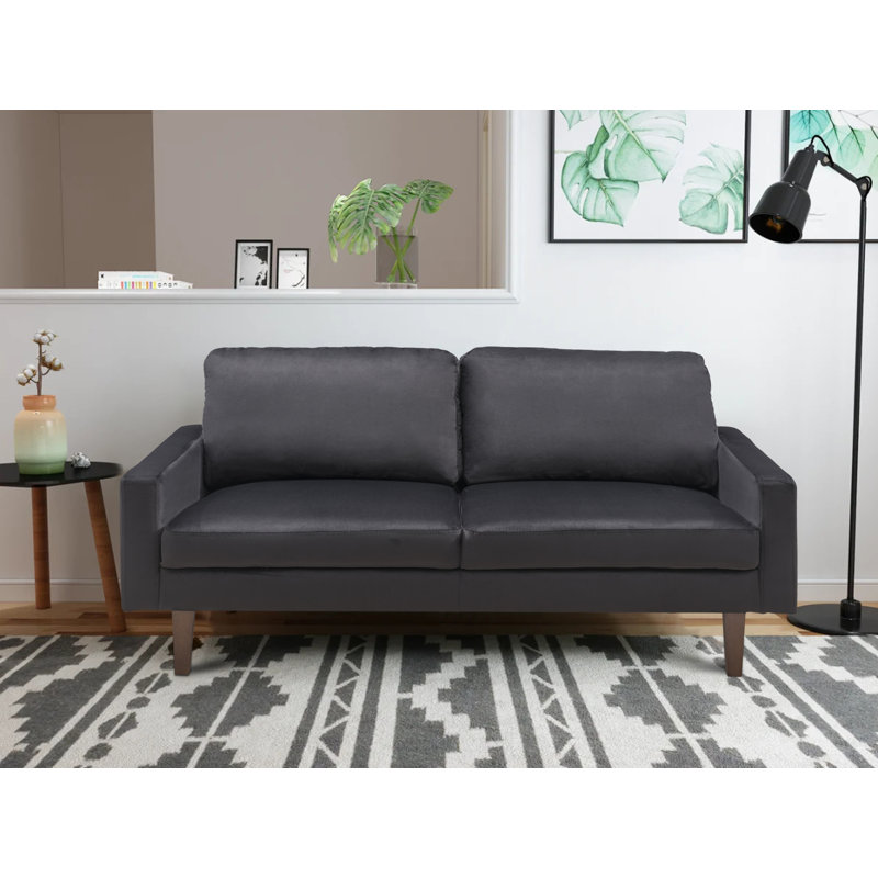 Causeuse à accoudoirs carrés, H 35 po x l 71 po x P 33 po, Velours noir