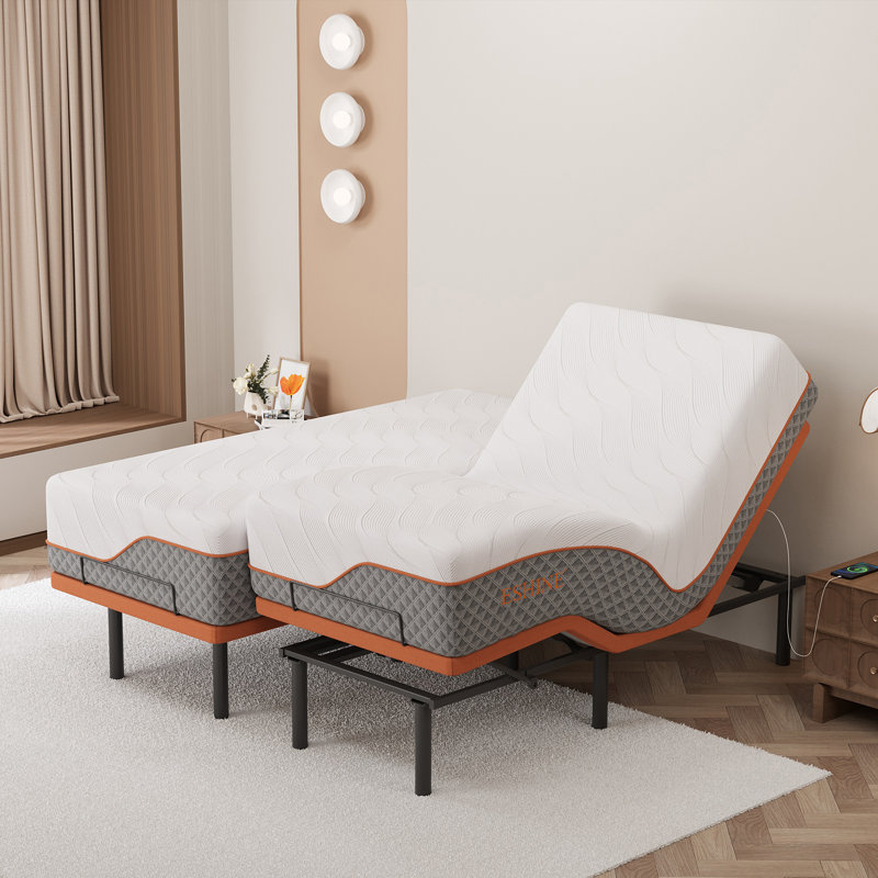 Lit réglable Zero Gravity avec matelas hybride de 14 po, massage, télécommande sans fil, contrôle des applications, Zero Gravity, éclairage sous le lit, ports USB et de type C des deux côtés