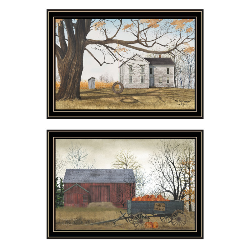 2 art mural: ornement noir encadré de salon et de chambre à coucher avec wagon de citrouille de grange captivante par ornement photo saisissante