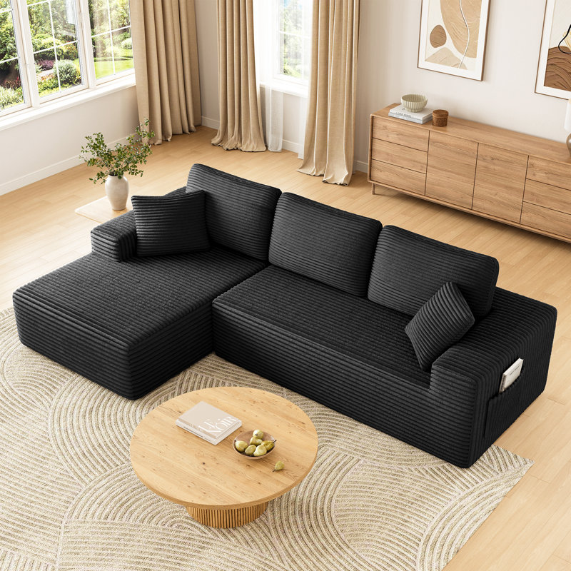 Canapé moderne modulaire en velours côtelé de 108 pouces avec design en forme de L, Orienté à gauche (vu de face)