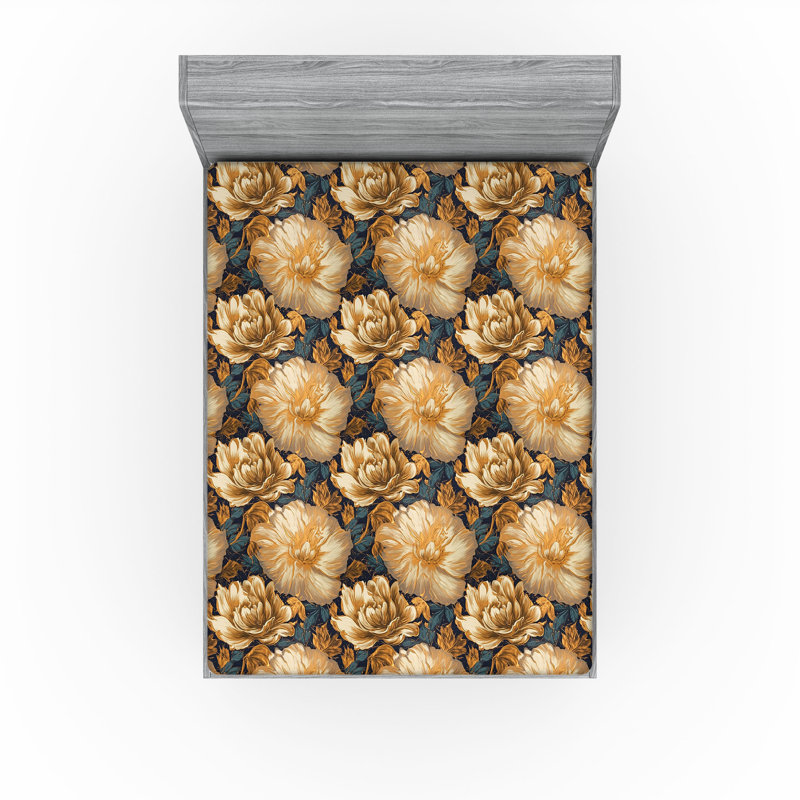 Drap-housse rustique Ambesonne, Jaune foncé, bleu mer / floral, Full Fitted Sheet