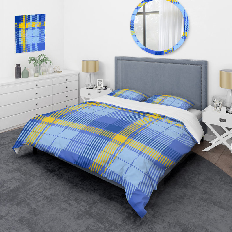 Tartan à carreaux bleus - ensemble de housse de couette abstrait - microfibre de polyester