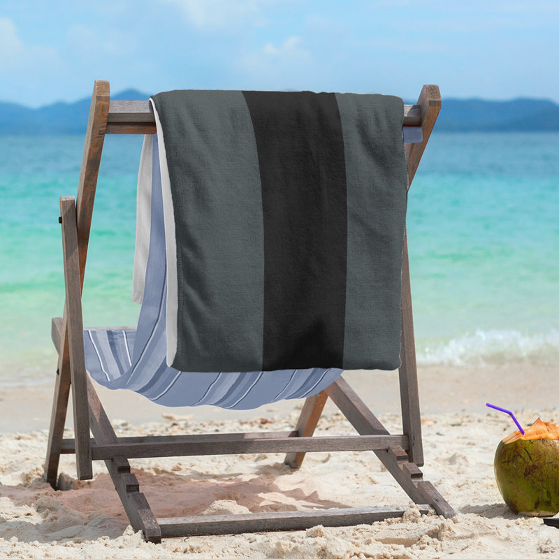 Lightweight Beach Towel, Poly/Cotton, Steel Gray/Black/Steel Gray