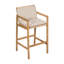 Tabouret de bar d'extérieur en bois, bois fini teck avec coussin beige, ensemble de 2