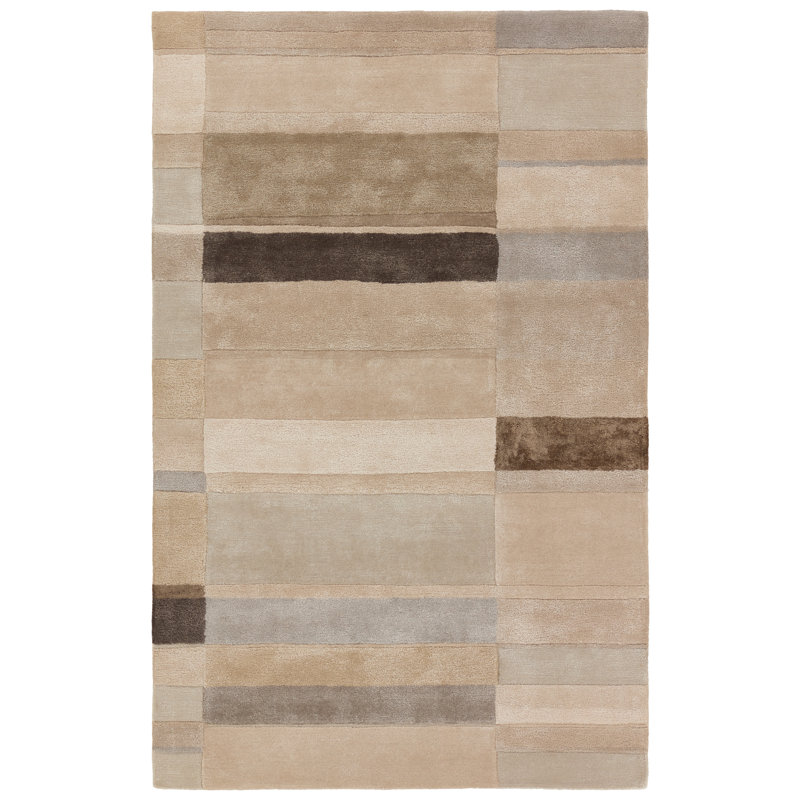 Tapis brun clair et gris fait à la main Collman Berkay ICO08, Rectangulaire 8 pi x 10 pi