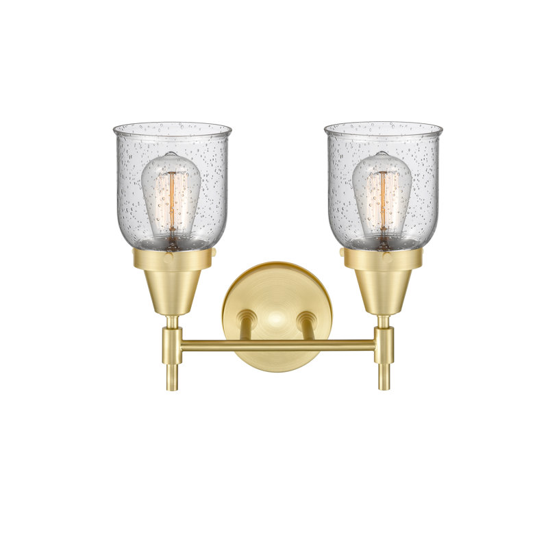Éclairage pour meuble-lavabo à 2 lumières à intensité variable Gayle, Ampoule DEL rétro 4 watts, Grainé, Laiton satiné