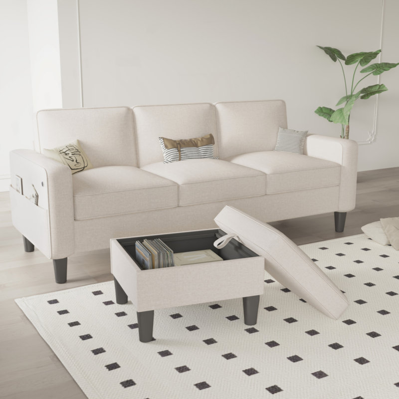 Canapé modulaire réversible modulaire avec repose-pieds de rangement - tissu de lin doux, poche USB, combinaison libre