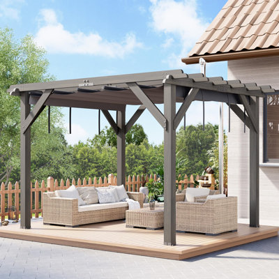 10x12 Ft Outdoor Spruce Wooden Gazebo Pergola with Canopy and Installation Kit, Premium Support Structure, Wind and Snow Resistant, Modern Outdoor Extendable Gazebo for Porches, Vines and Decks