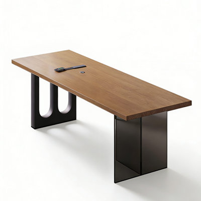 Modern Mixed Material Long Desk with Acrylic and Iron Legs
