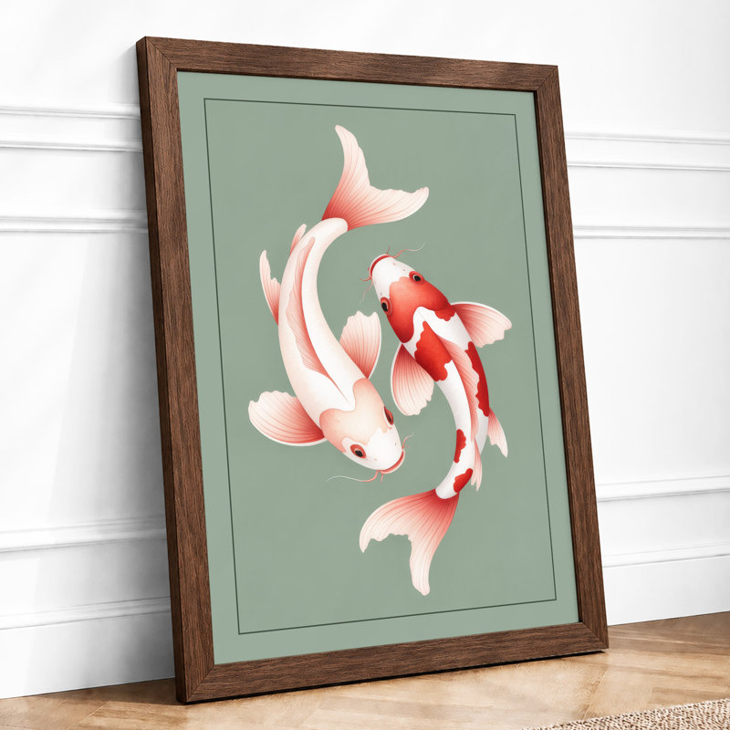 Koi Harmony Modern - Framed Print, Walnut, A3 - 42.0 x 29.7 cm