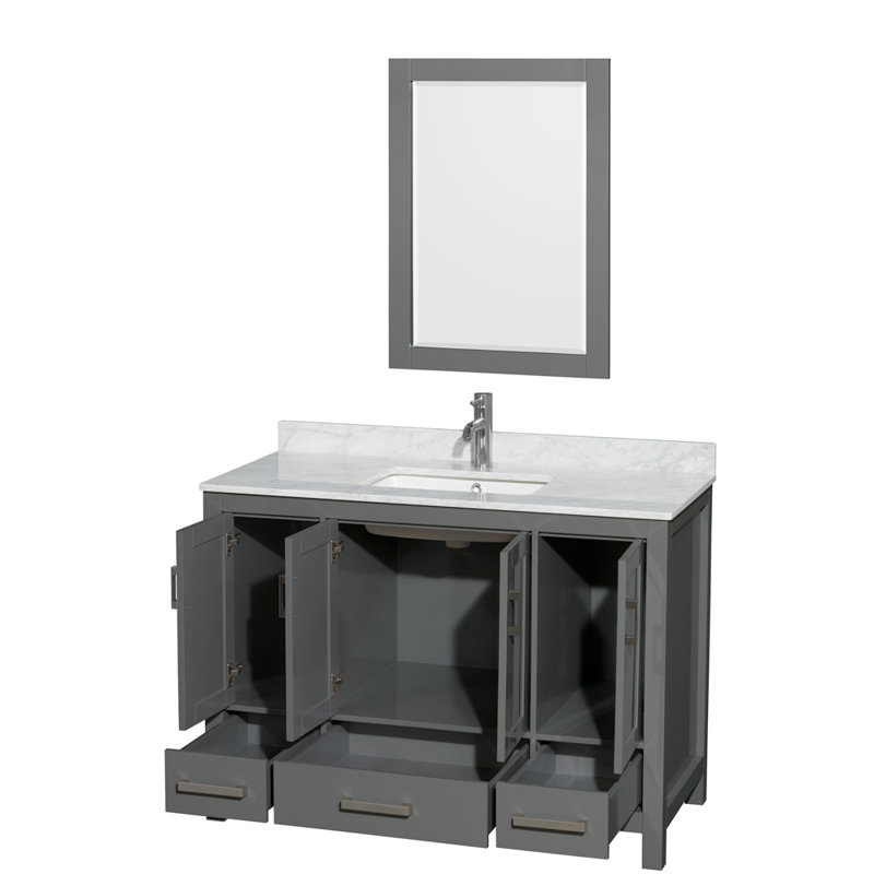 Sheffield 48" Freestanding Single Bathroom Vanity with Marble Top with 24" Mirror, Dark Gray, Brushed Chrome