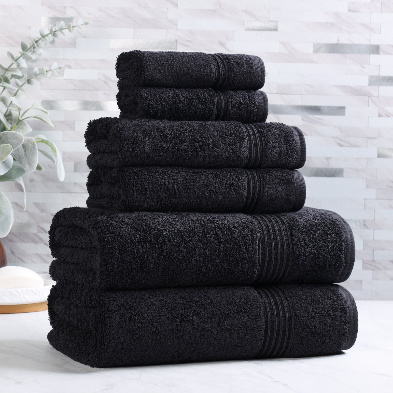 Oleg 6-Piece Egyptian Cotton Towel Set, Black