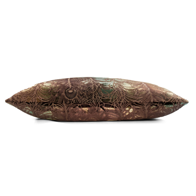Peacock Feather Square Velvet Pillow Cover & Insert, Square 20", Brown