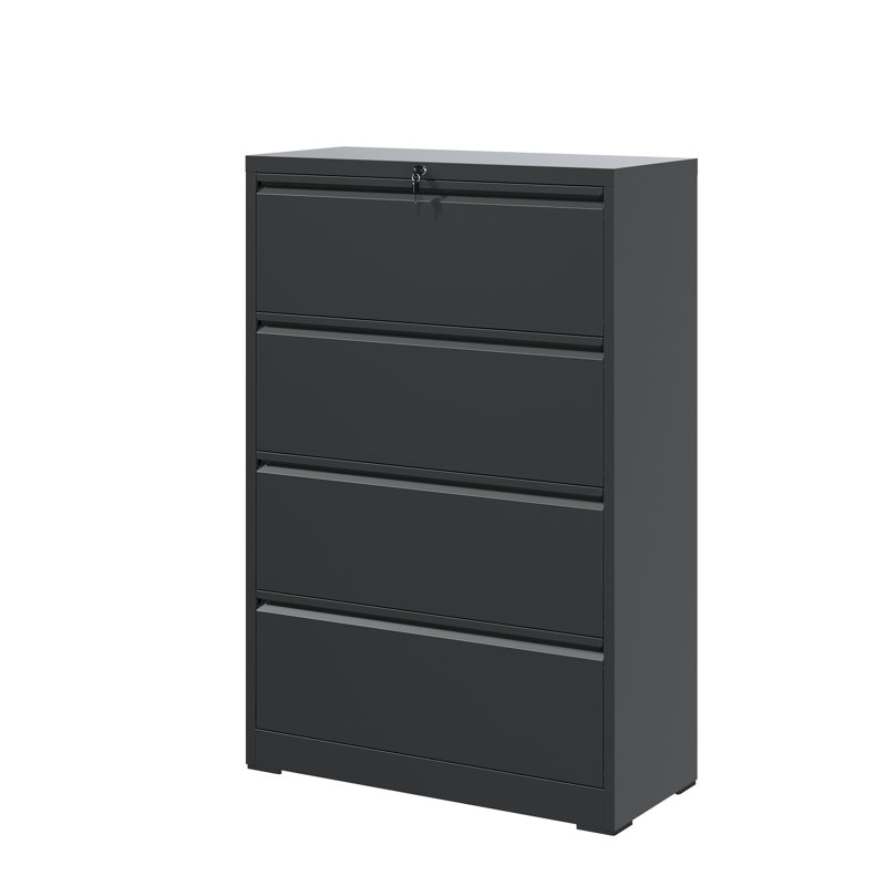  35.43" W 4 Drawer Metal Lateral File Cabinet with Lock for Home and Office., Black