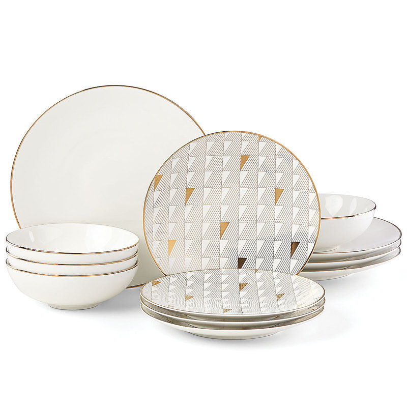 Service de table 12 pièces, service pour 4 Trianna Blush, blanc