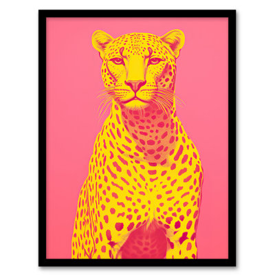 Cerise Cheetah Bold Animal Yellow Pink 1 Piece Single Picture Frame Wall Art