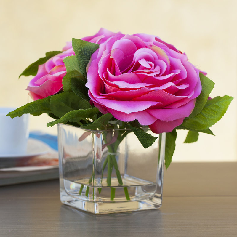 Roses Arrangement in Vase, Pink