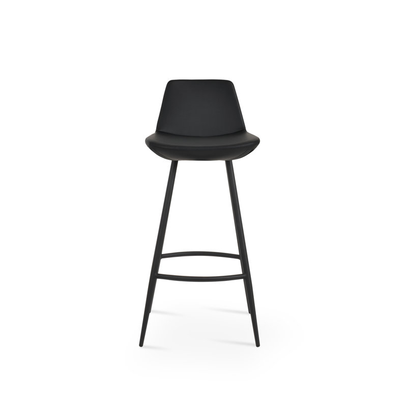 Tabouret de bar et de comptoir Pera Galata en chrome, Similicuir noir, Tabouret de bar (siège d'une hauteur de 29 po)