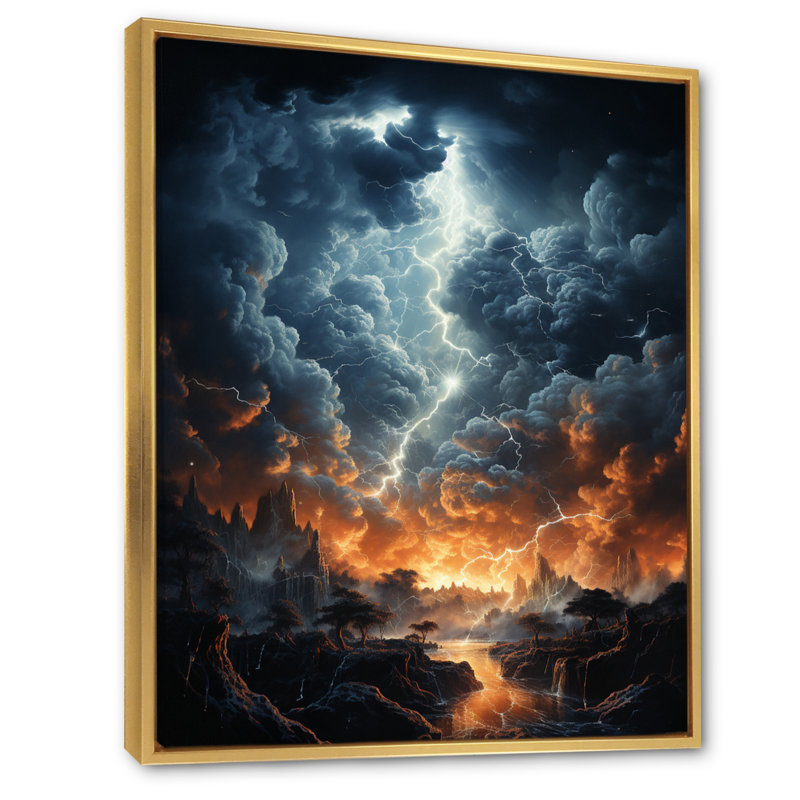 Linell Lightning Dynamic Illumination - reproduction sur toile, H 32 po x l 24 po x P 1 po, Cadre flottant doré