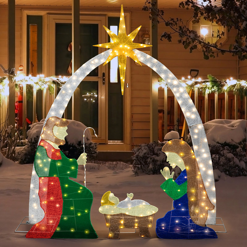 Scène de la crèche de Noël avec décoration de Noël lumineuse