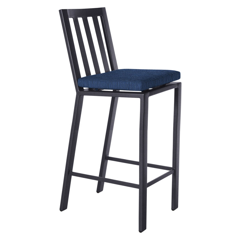 Aris Outdoor Bar Stool, Graphite, Alcazar Redwood, 31.75"
