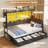 Twin Size Corner Bed With 4 Drawers & 10 Storage Pockets , Daybed With Bookcase Shelf & Coat Rack, Twin Metal Platform Bed With Charging Station, Led Light, L-shaped Corner Twin Bed, Black-215400522