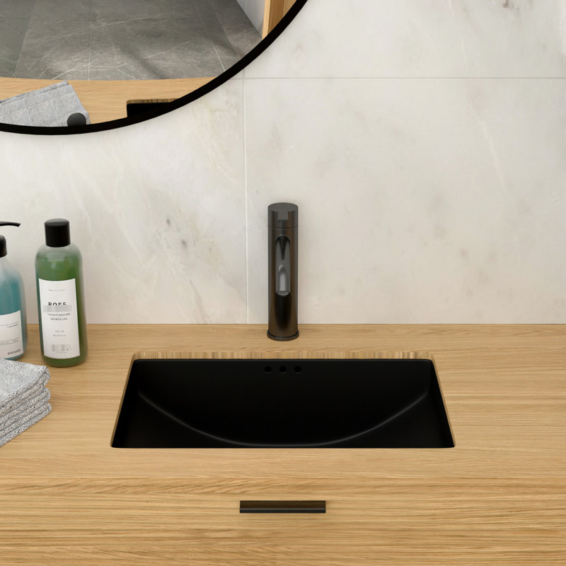 Black Ceramic Undermount Sink 21"x15.19", Elegant Minimalism, - Acid, Easy To Clean Surface With 18.98 Lb Weight, Modern Design, Stain , Space Saving In Bathrooms