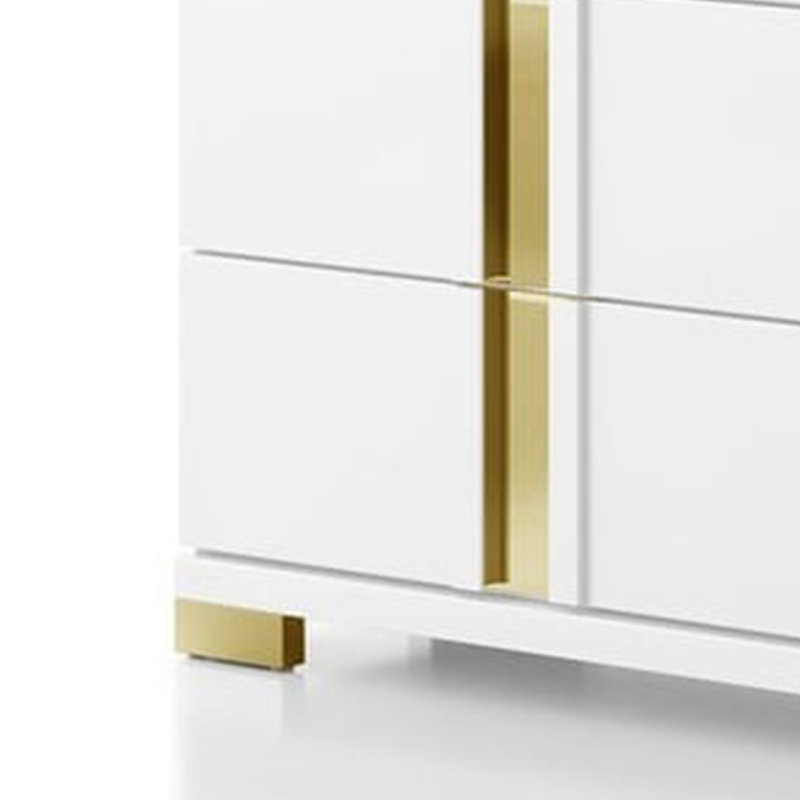 Grande commode Yoki, 6 tiroirs, blanc glamour moderne et or, Blanc / Doré