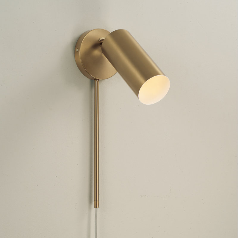 5" W x 9.75" H 1-Light Adjustable Sconce in Aged Brass with Matte White Interior and Repositional Metal Shade with Optional Plug-in and Cord Cover