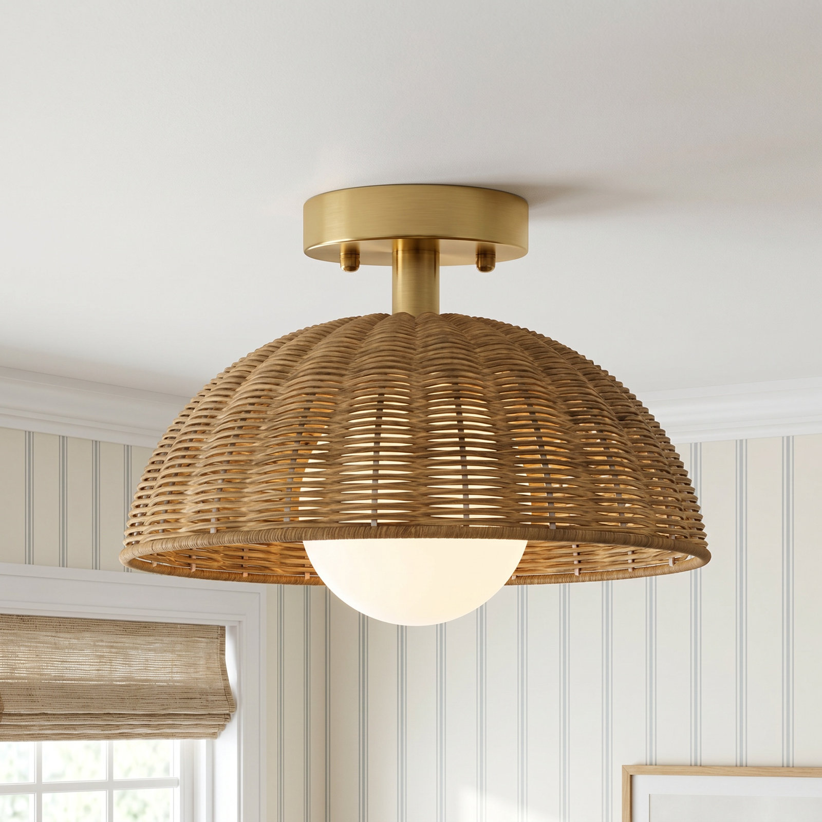 Bijolle 12" Single Light Semi Flush Mount, Brushed Gold